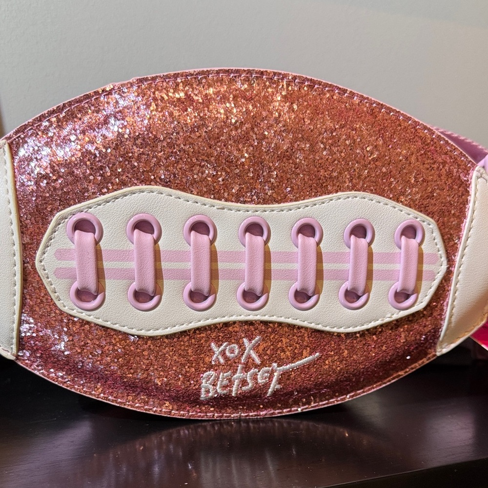 Betsey Johnson Pink Glitter Football Bag - Picture 2 of 8